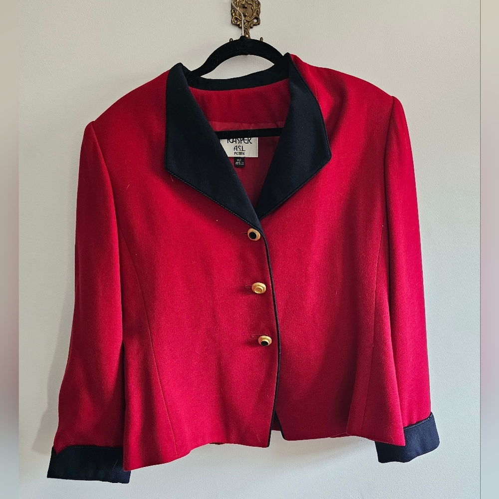 Vintage Red and Black Kasper Blazer with Gold Buttons